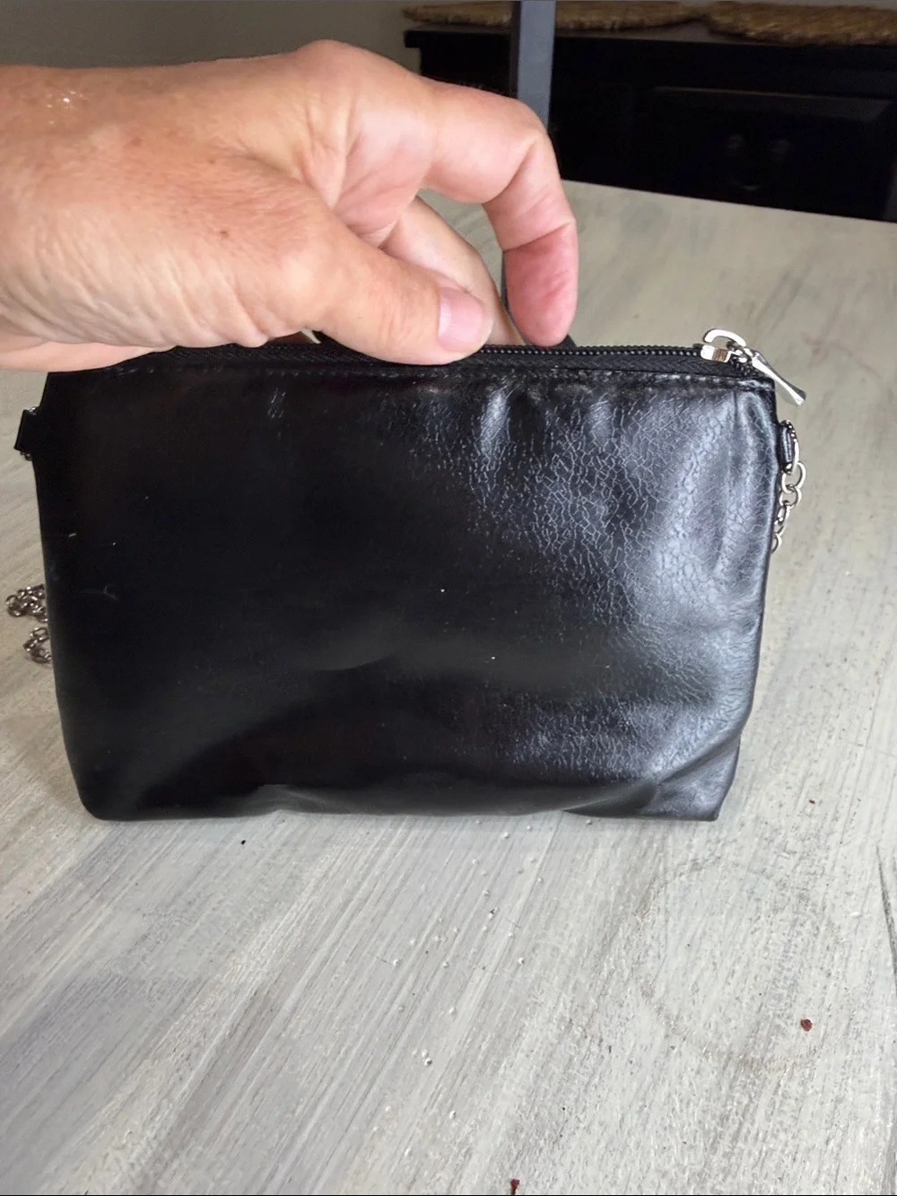 Sequin Wristlet Clutch with Silver Chain - Black & Pink